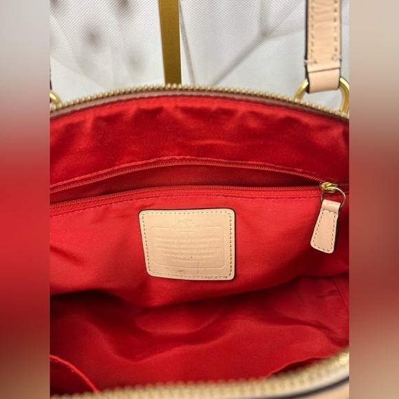 Coach Signature Stripe Red and White Center Stripe Nancy Satchel - Picture 8 of 14